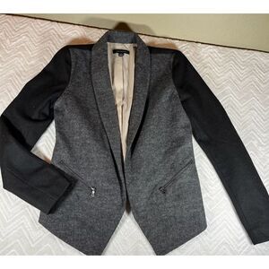 Ann Taylor Blazer Jacket Women Black Gray Open Front Size‎ 2 XS Wool Blend